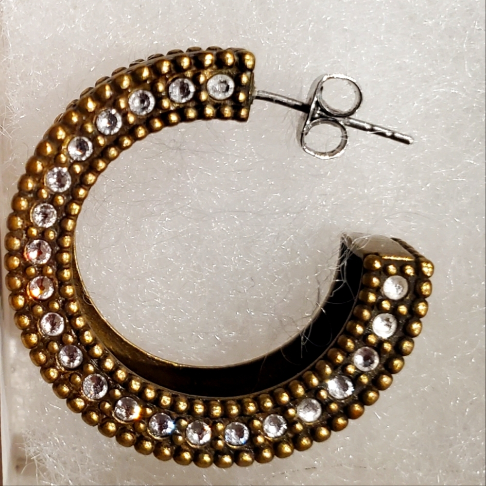 SILPADA Leather Together Brass Crystal Hoop Earrings